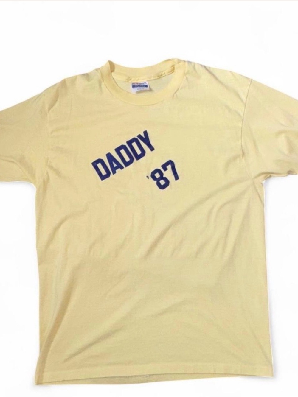 Vintage Yellow + blue "Daddy '87" graphic tee single stitch
